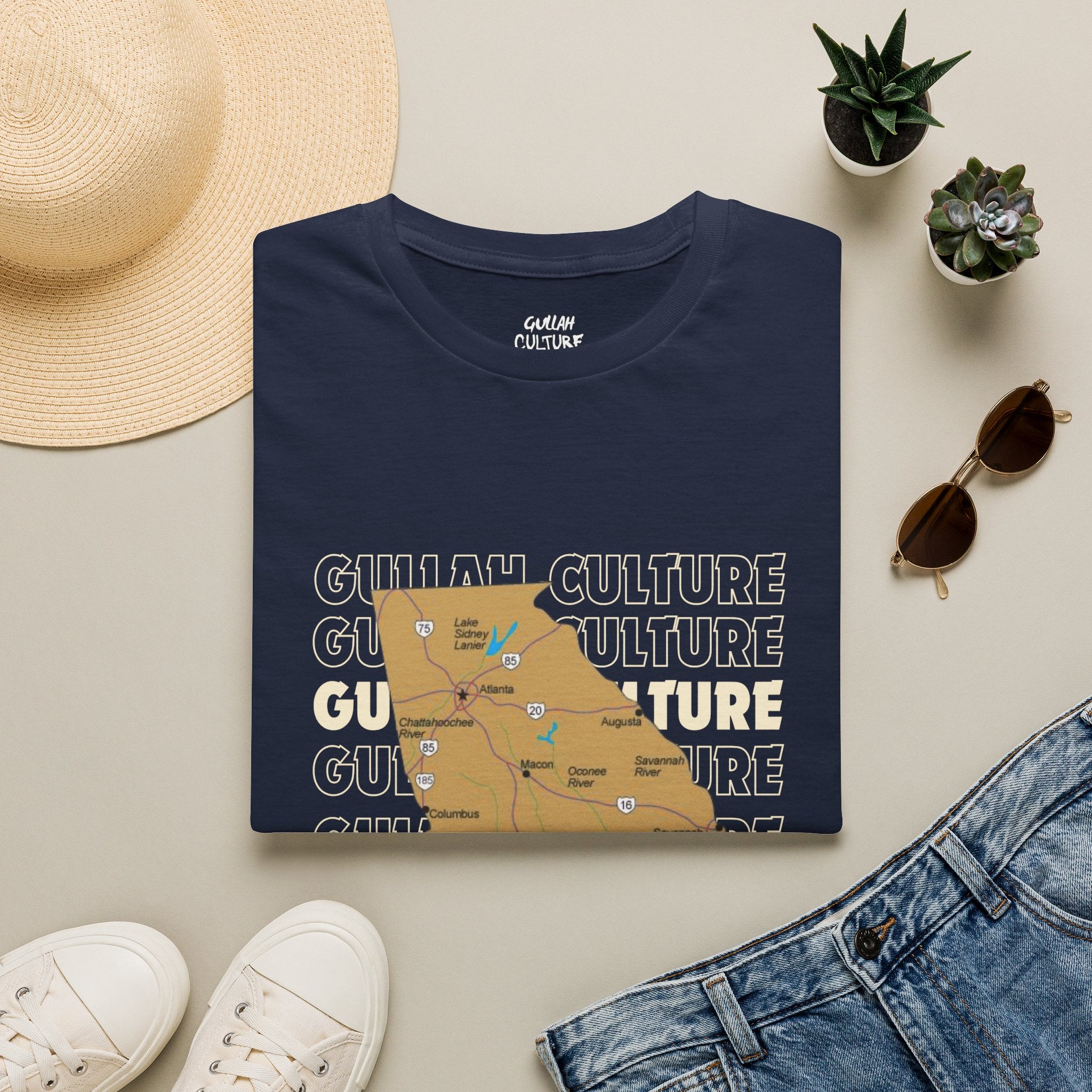 Gullah Culture Georgia State Map T-Shirt | Retro Map Graphic, Cities and Highways