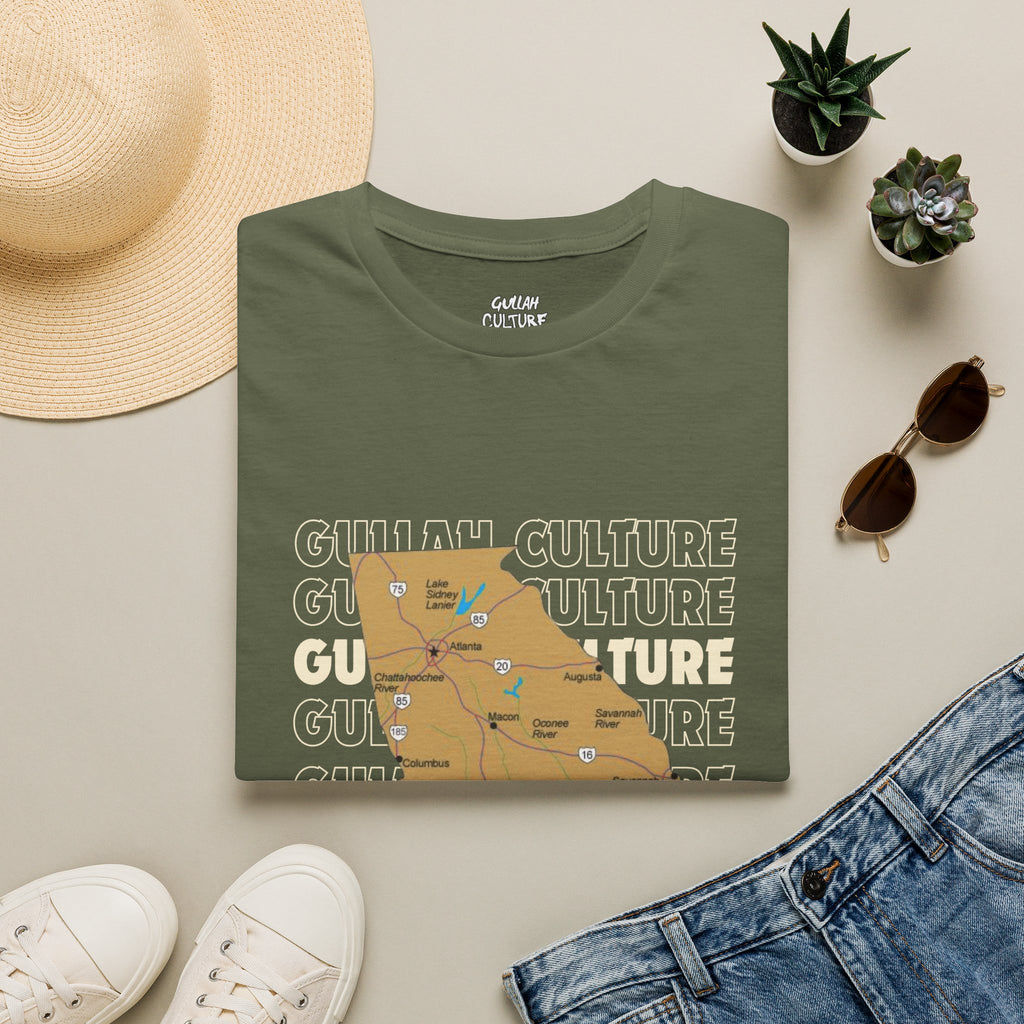 Gullah Culture Georgia State Map T-Shirt | Retro Map Graphic, Cities and Highways