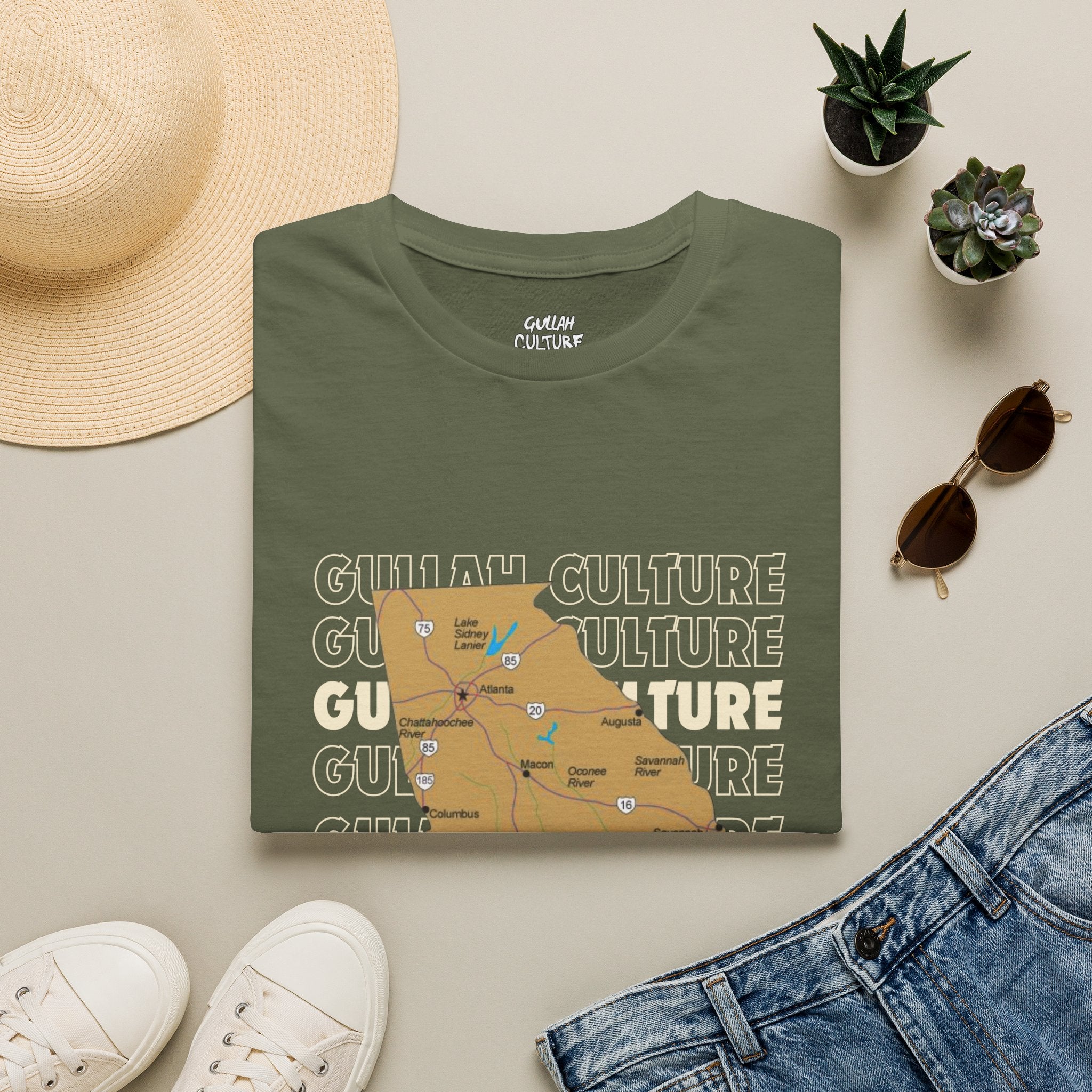 Gullah Culture Georgia State Map T-Shirt | Retro Map Graphic, Cities and Highways