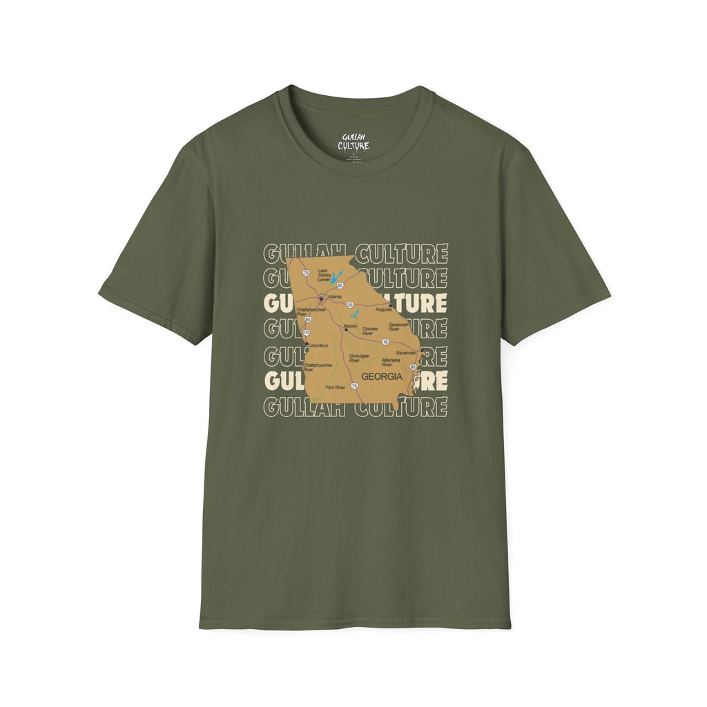 Gullah Culture Georgia State Map T-Shirt | Retro Map Graphic, Cities and Highways