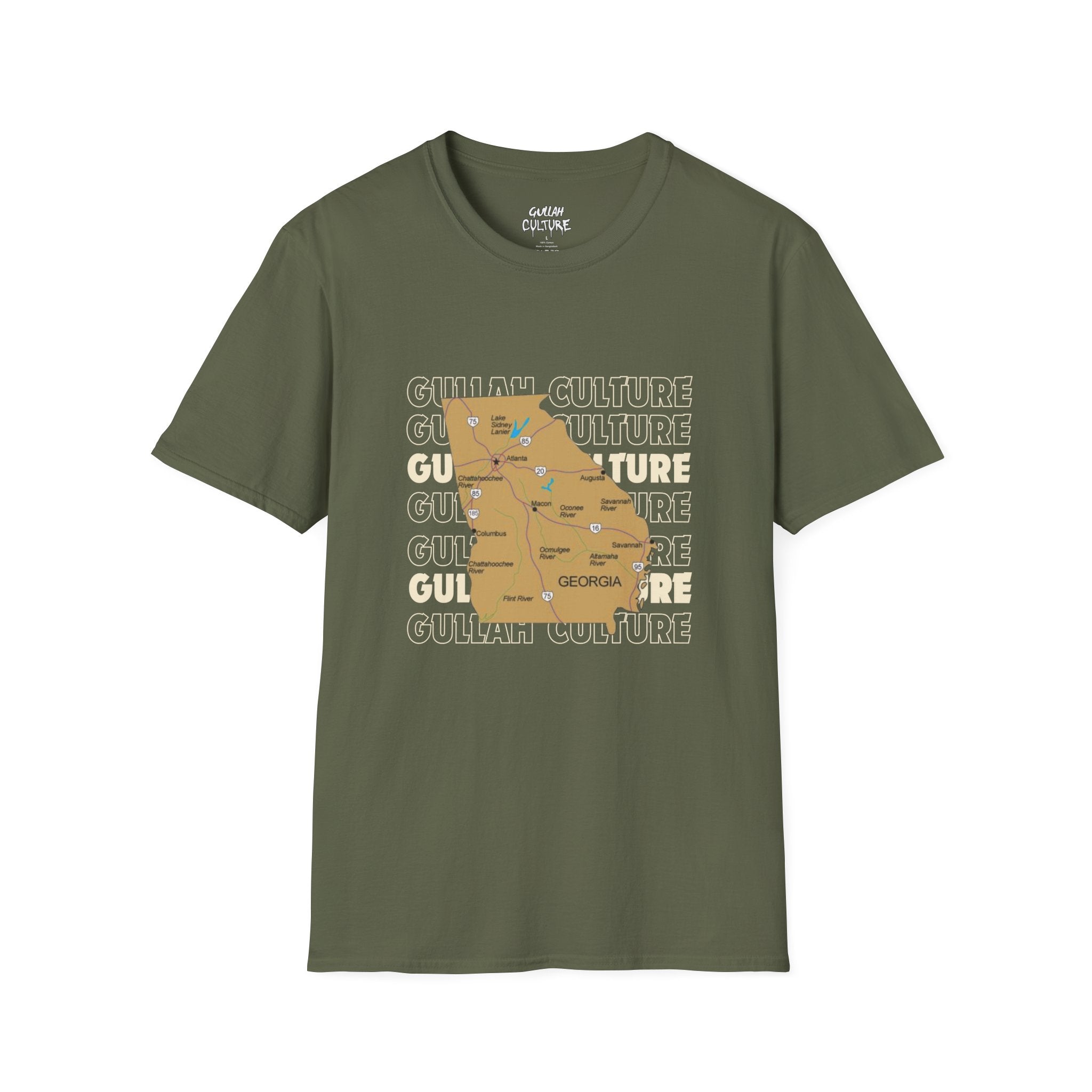 Gullah Culture Georgia State Map T-Shirt | Retro Map Graphic, Cities and Highways