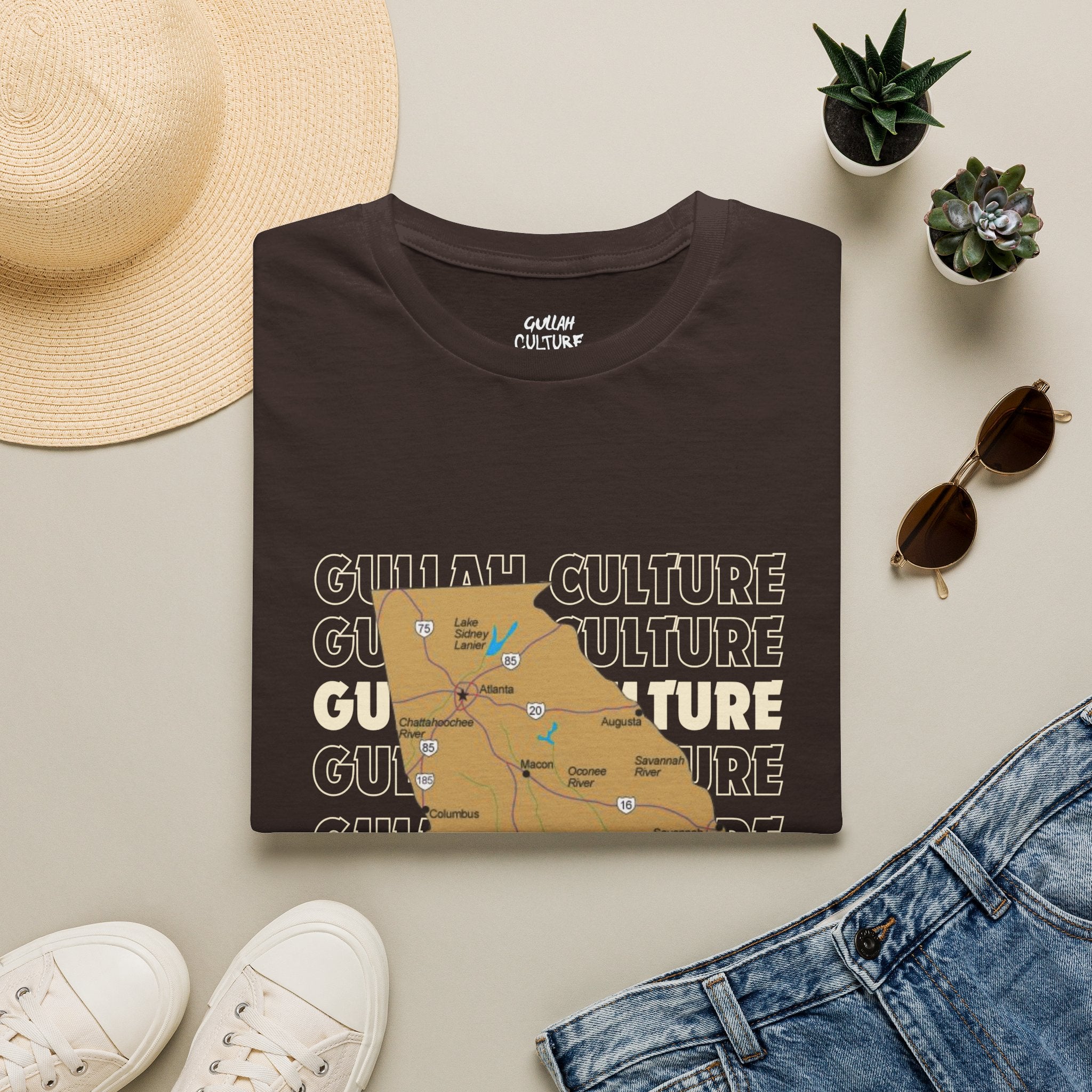 Gullah Culture Georgia State Map T-Shirt | Retro Map Graphic, Cities and Highways