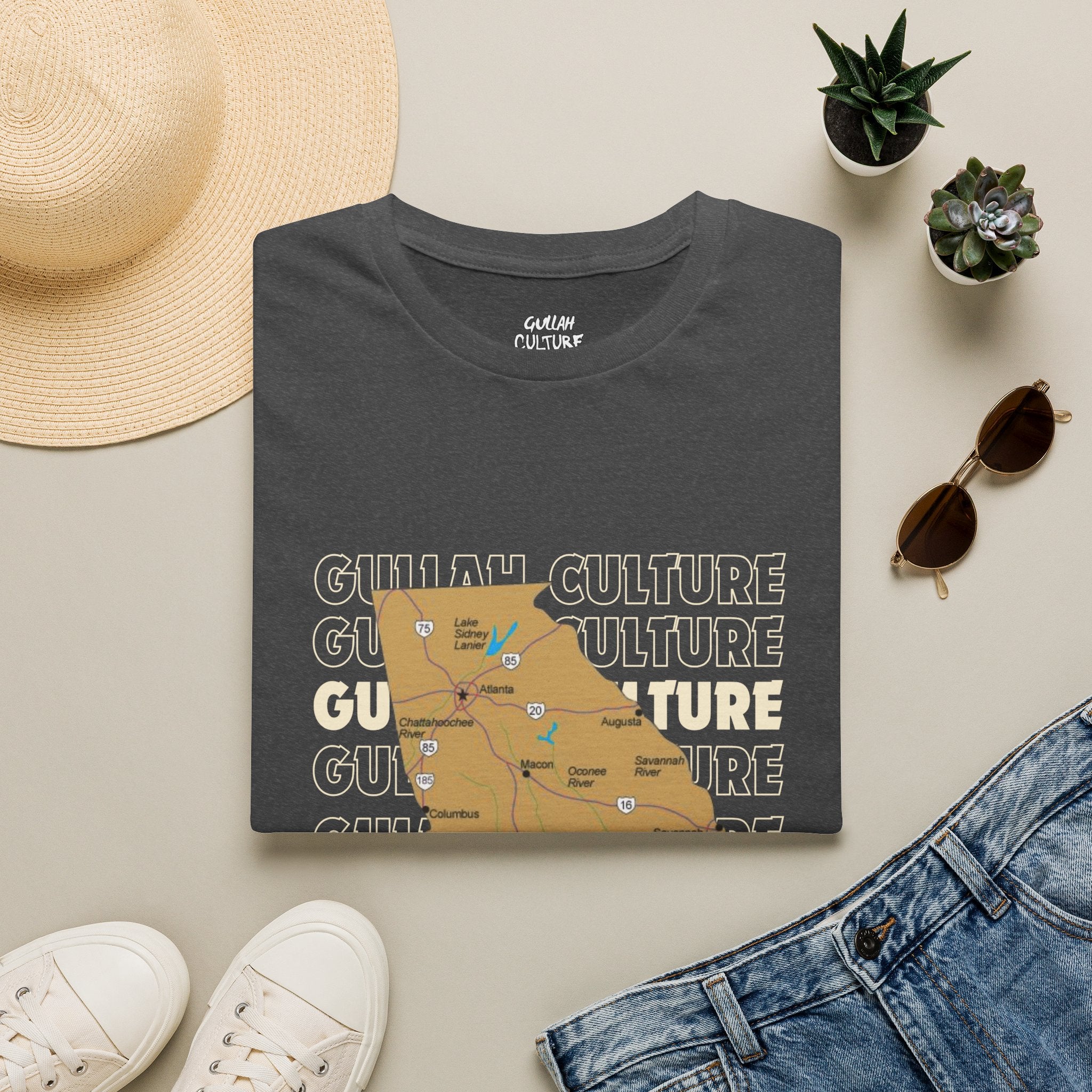 Gullah Culture Georgia State Map T-Shirt | Retro Map Graphic, Cities and Highways