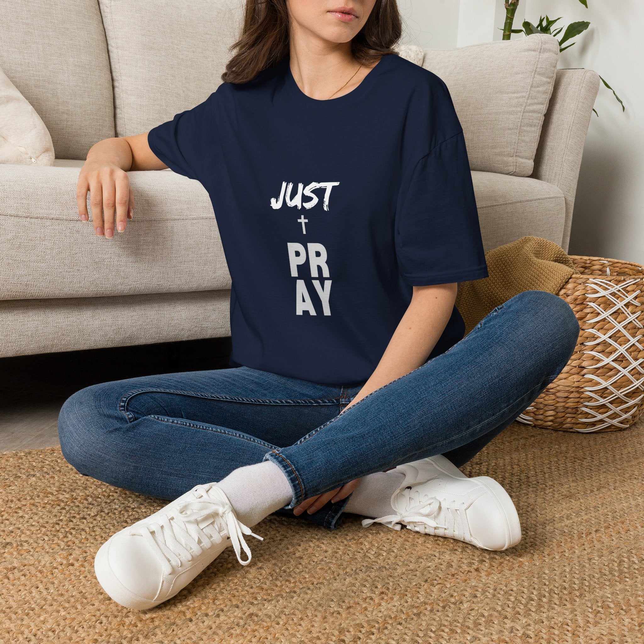 Pray Vertical Cross T-Shirt — Minimal Faith Graphic Tee