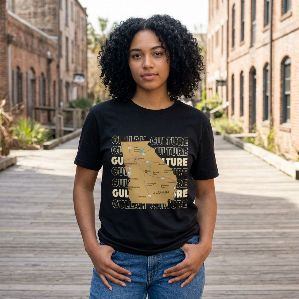Gullah Culture Georgia State Map T-Shirt | Retro Map Graphic, Cities and Highways