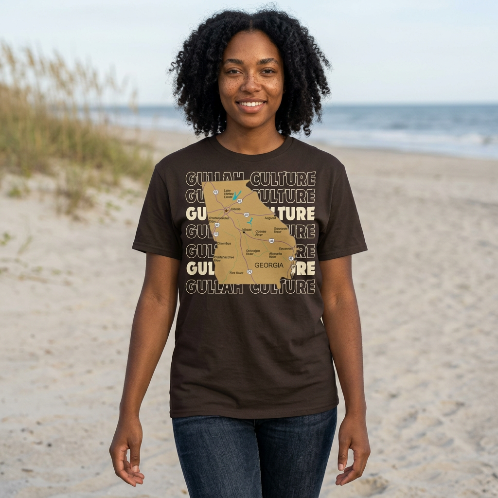 Gullah Culture Georgia State Map T-Shirt | Retro Map Graphic, Cities and Highways