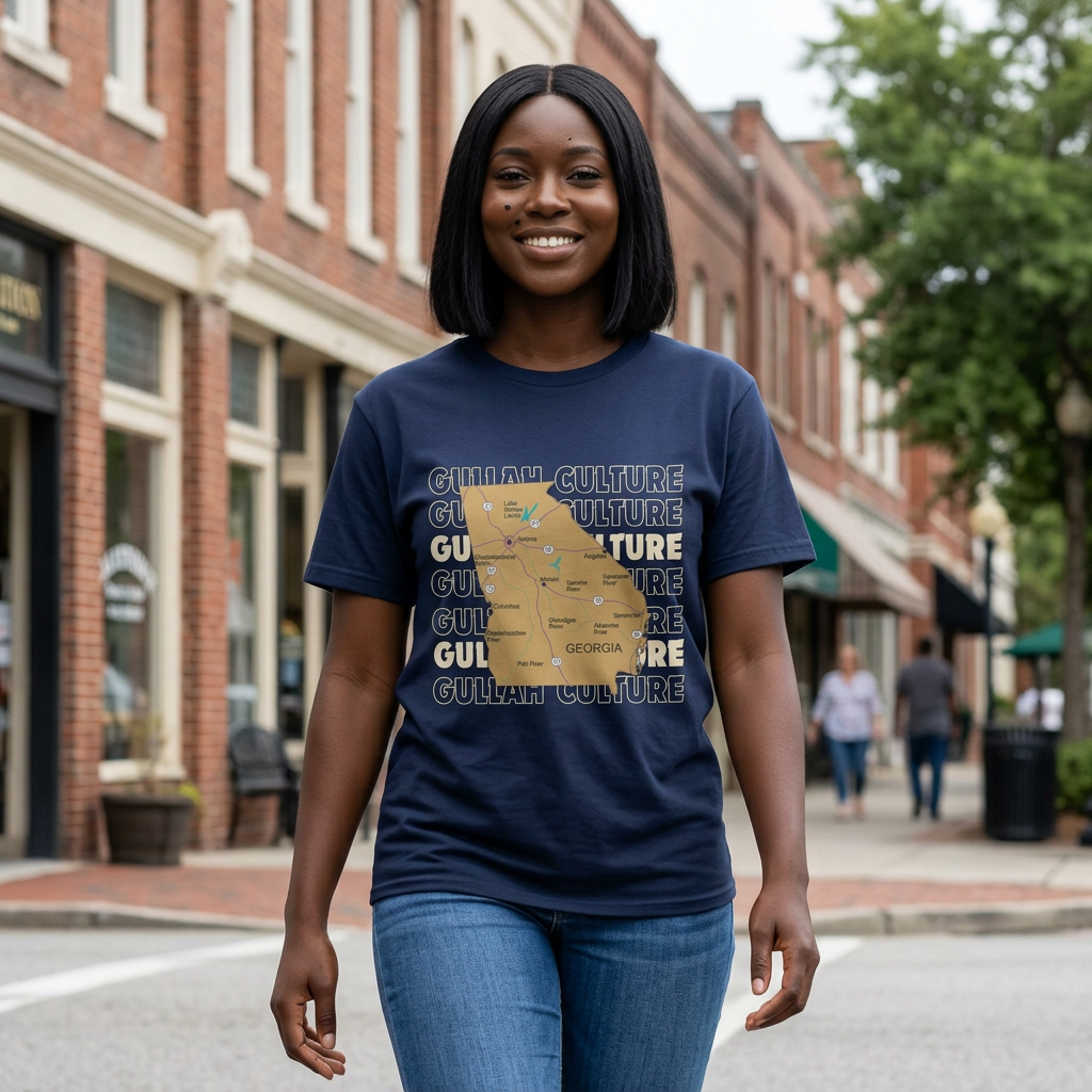 Gullah Culture Georgia State Map T-Shirt | Retro Map Graphic, Cities and Highways