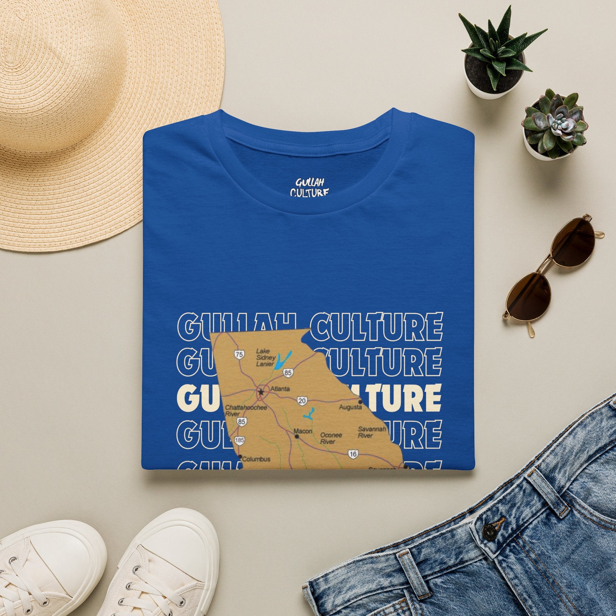 Gullah Culture Georgia State Map T-Shirt | Retro Map Graphic, Cities and Highways