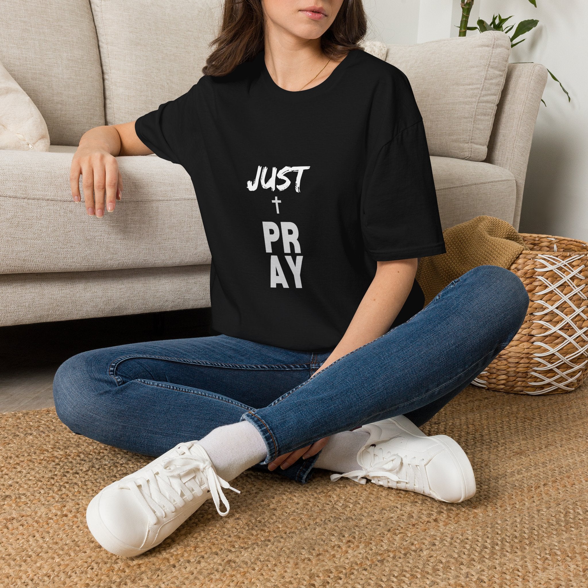 Pray Vertical Cross T-Shirt — Minimal Faith Graphic Tee