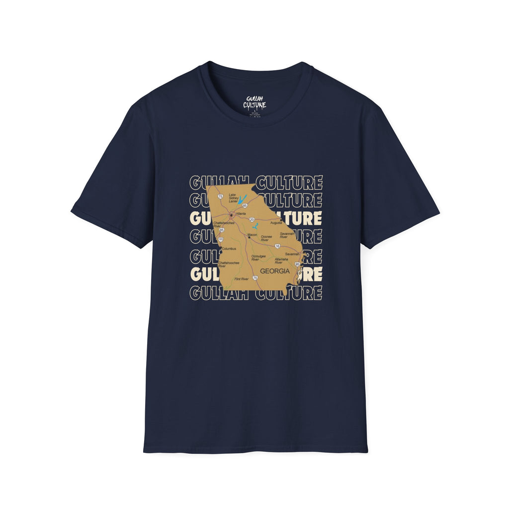 Gullah Culture Georgia State Map T-Shirt | Retro Map Graphic, Cities and Highways