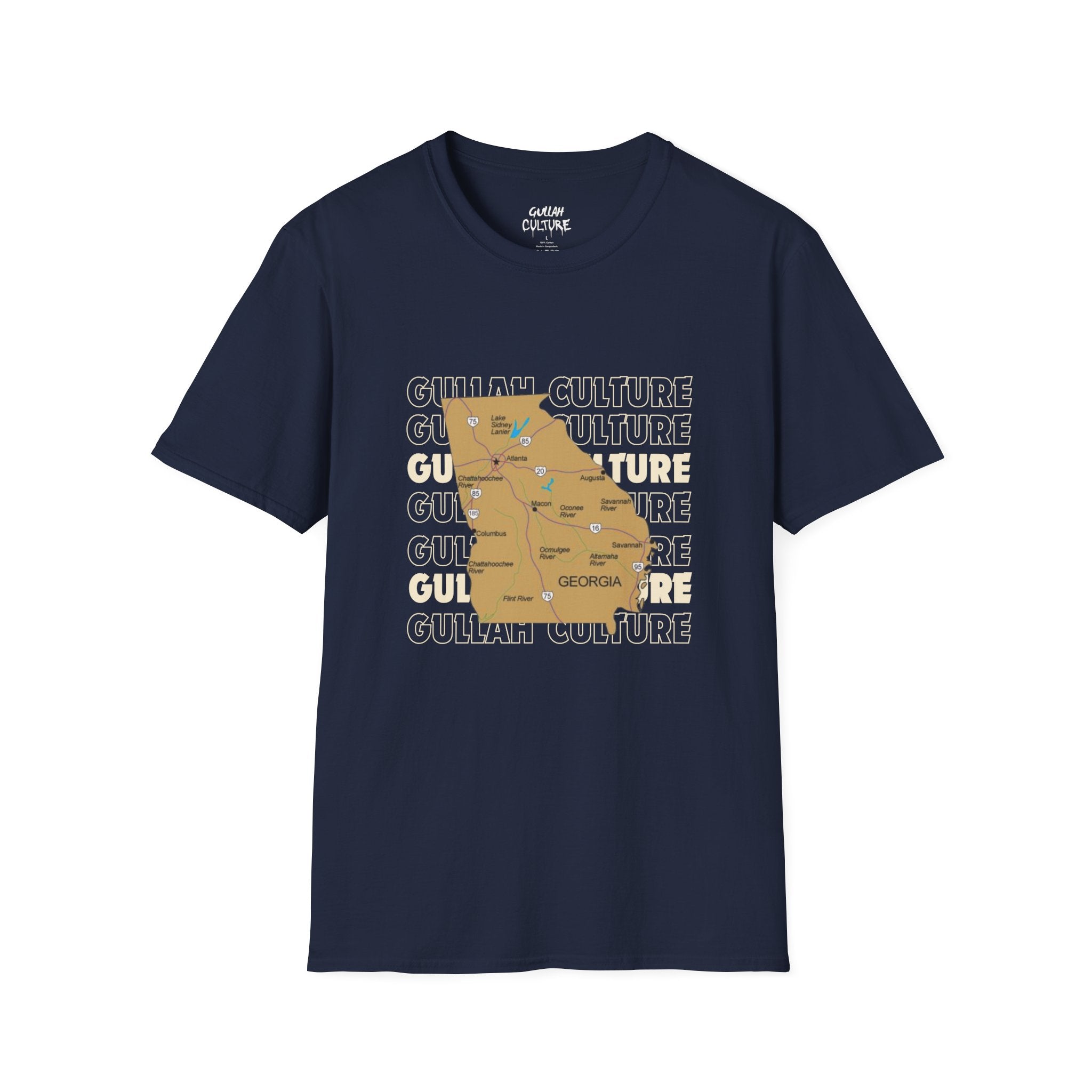 Gullah Culture Georgia State Map T-Shirt | Retro Map Graphic, Cities and Highways