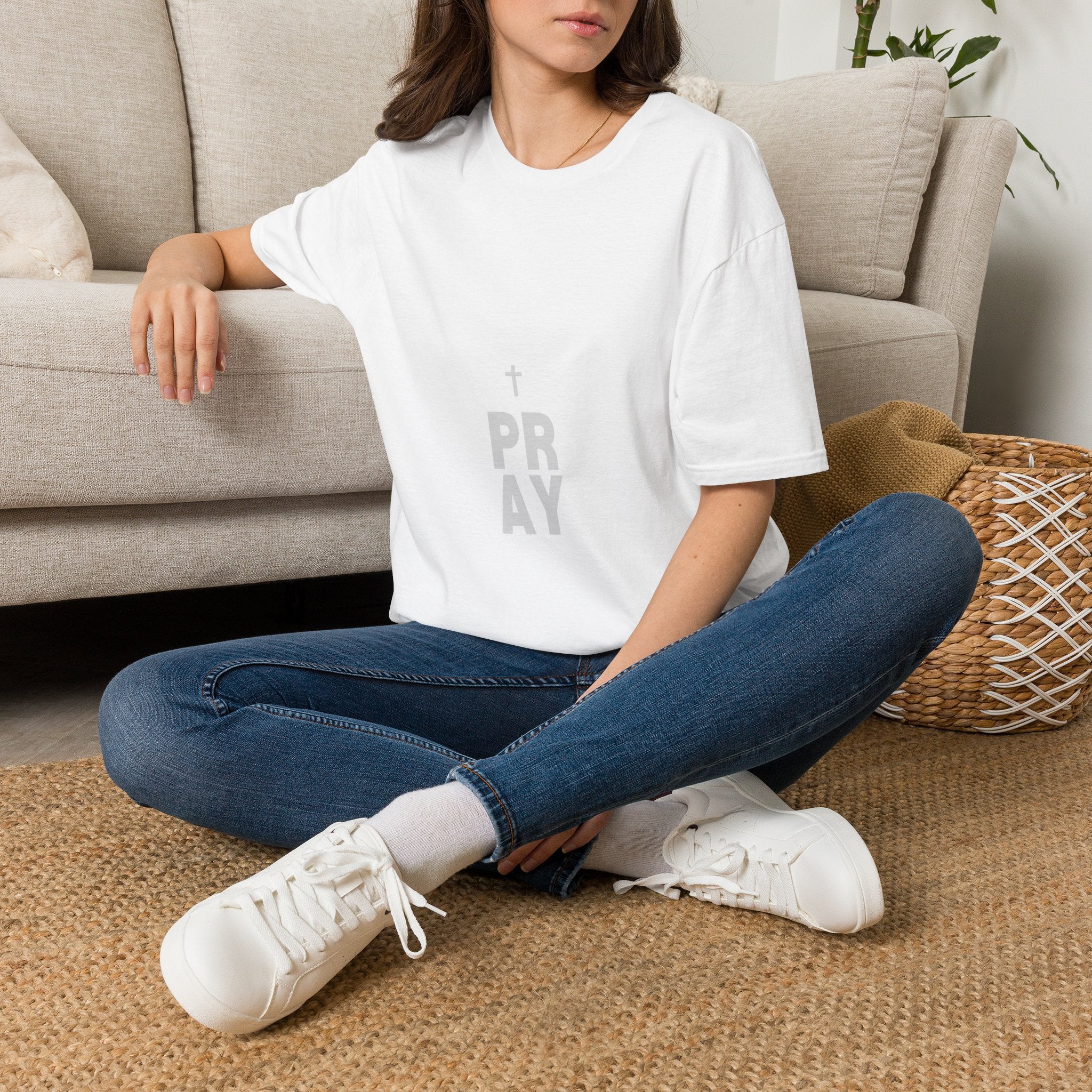 Pray Vertical Cross T-Shirt — Minimal Faith Graphic Tee