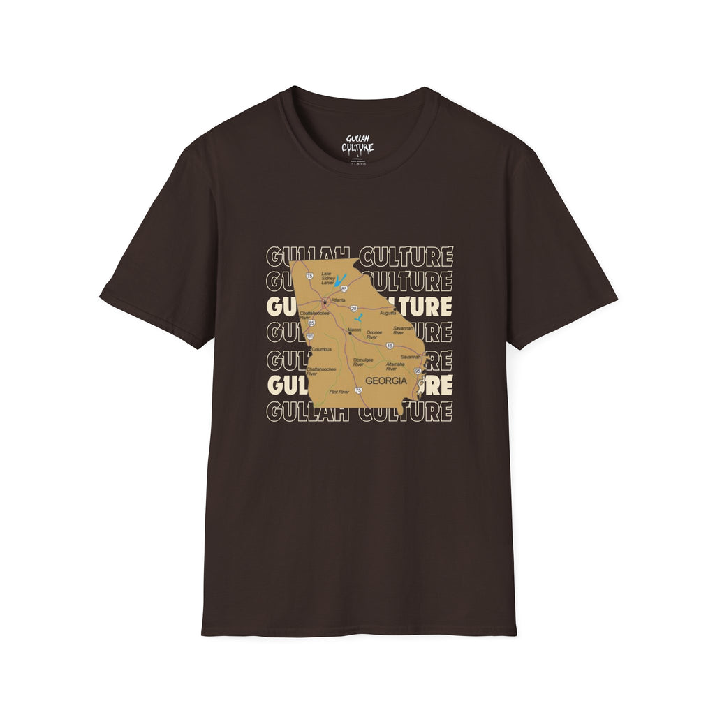 Gullah Culture Georgia State Map T-Shirt | Retro Map Graphic, Cities and Highways