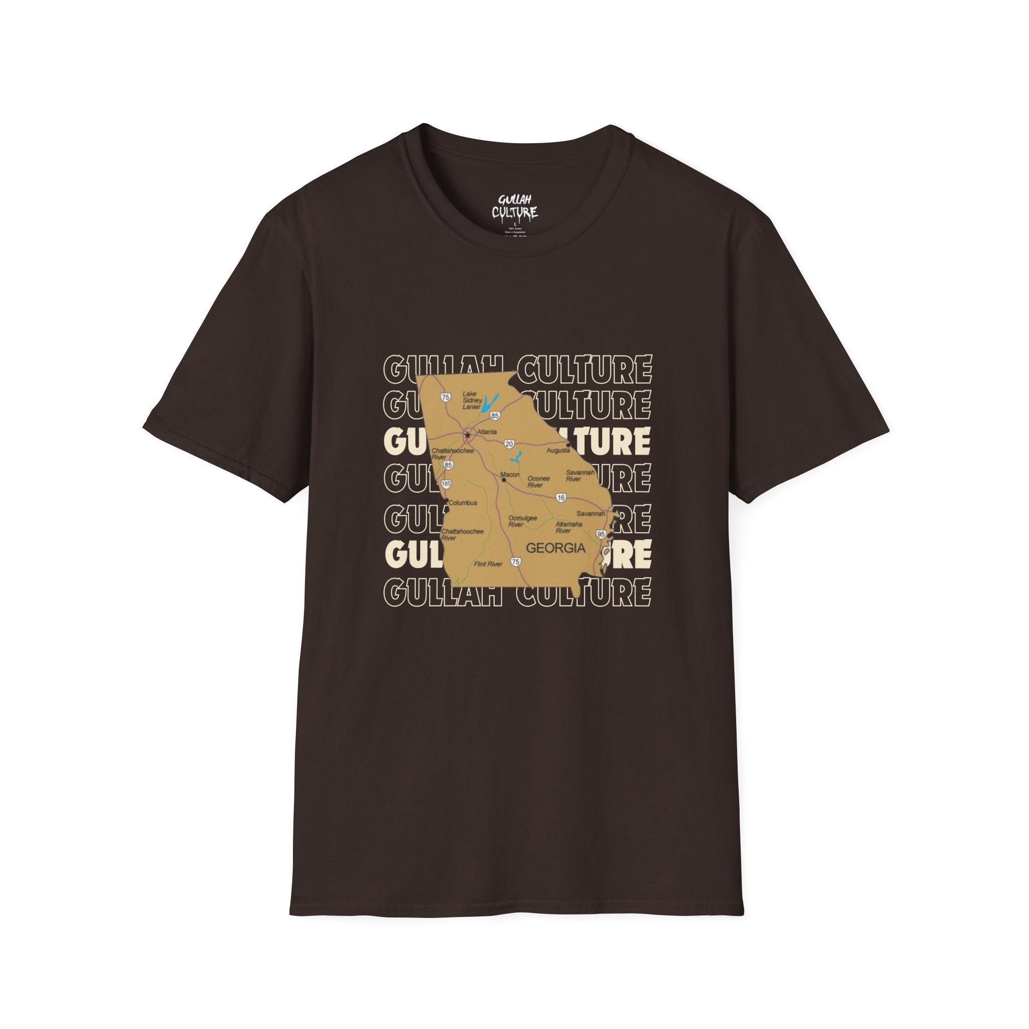 Gullah Culture Georgia State Map T-Shirt | Retro Map Graphic, Cities and Highways