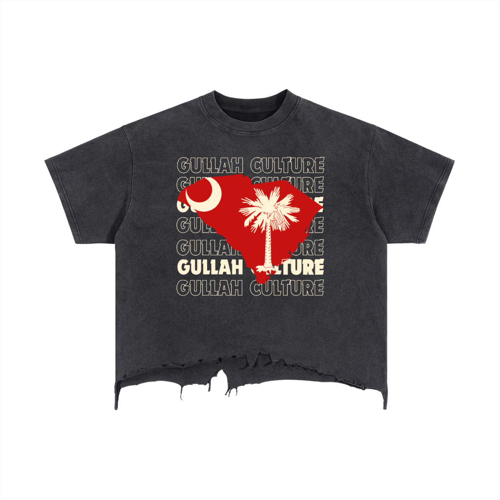 Vintage Wash Boxy Distressed Hem -Gullah Culture T-Shirt
